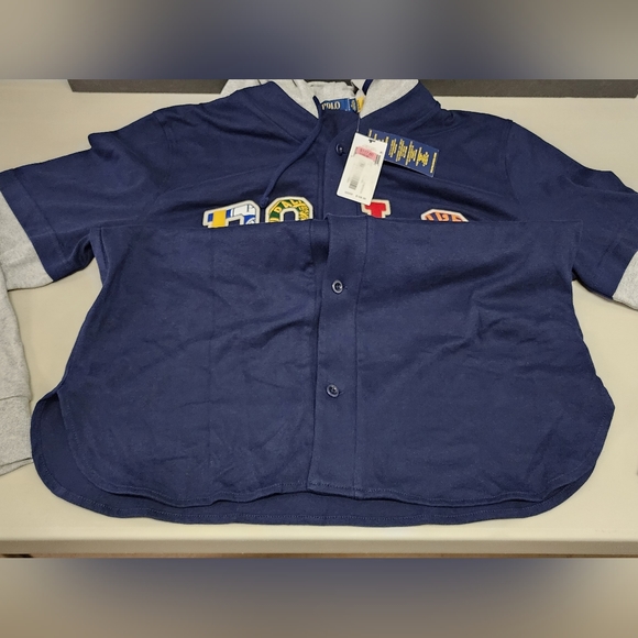 Polo Ralph Lauren Men's Navy Logo Graphic Baseball Hooded T-Shirt Size M - Picture 2 of 15